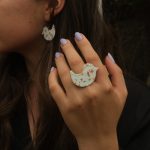 Madárka fülbevaló - réz és fehér