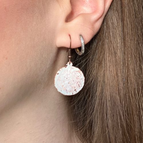Kör fülbevaló - 20 mm, réz és fehér